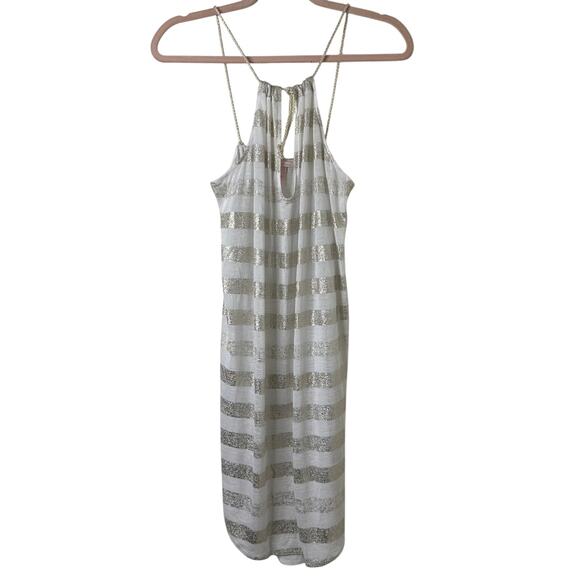 Sm Victorias Secret Silver-Stripe Semi-Sheer Dress Rope Keyhole Cover-Up Beach - Picture 1 of 6